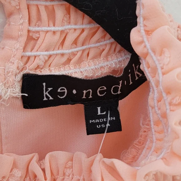 Peachy Pink Swiss Dot Dress with High Smocked Collar - Picture 2 of 7